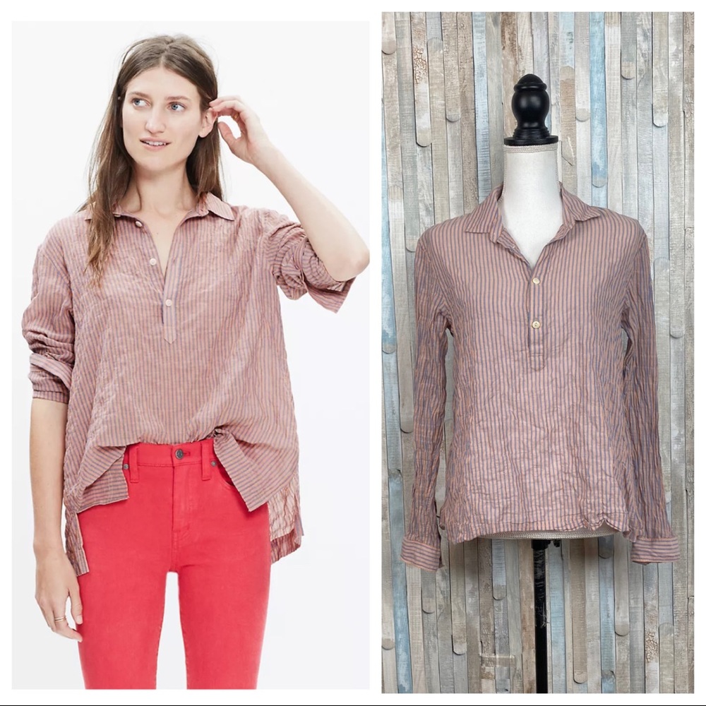 Rivet & Thread S Madewell Japanese Seersucker Striped Popover Shirt Top $118